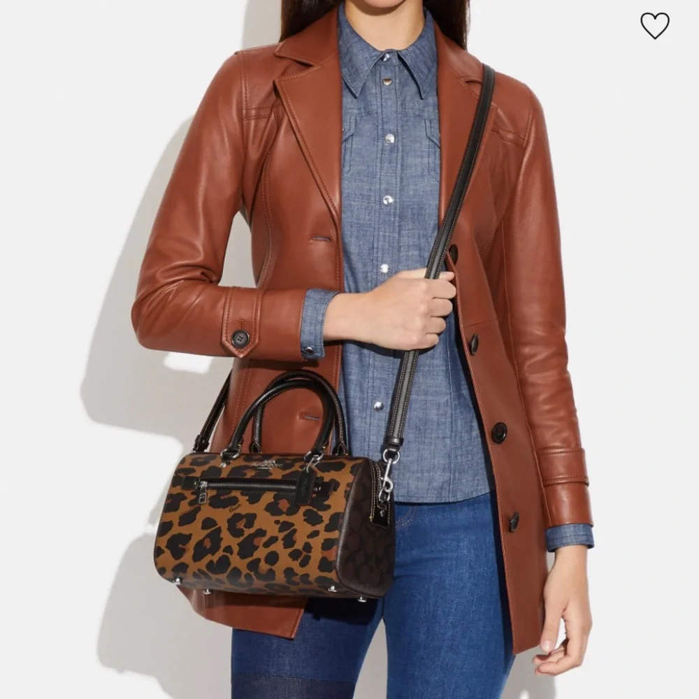 NWT💃Coach Rowan Satchel In Signature Canvas With Leopard Print - Picture 11 of 13